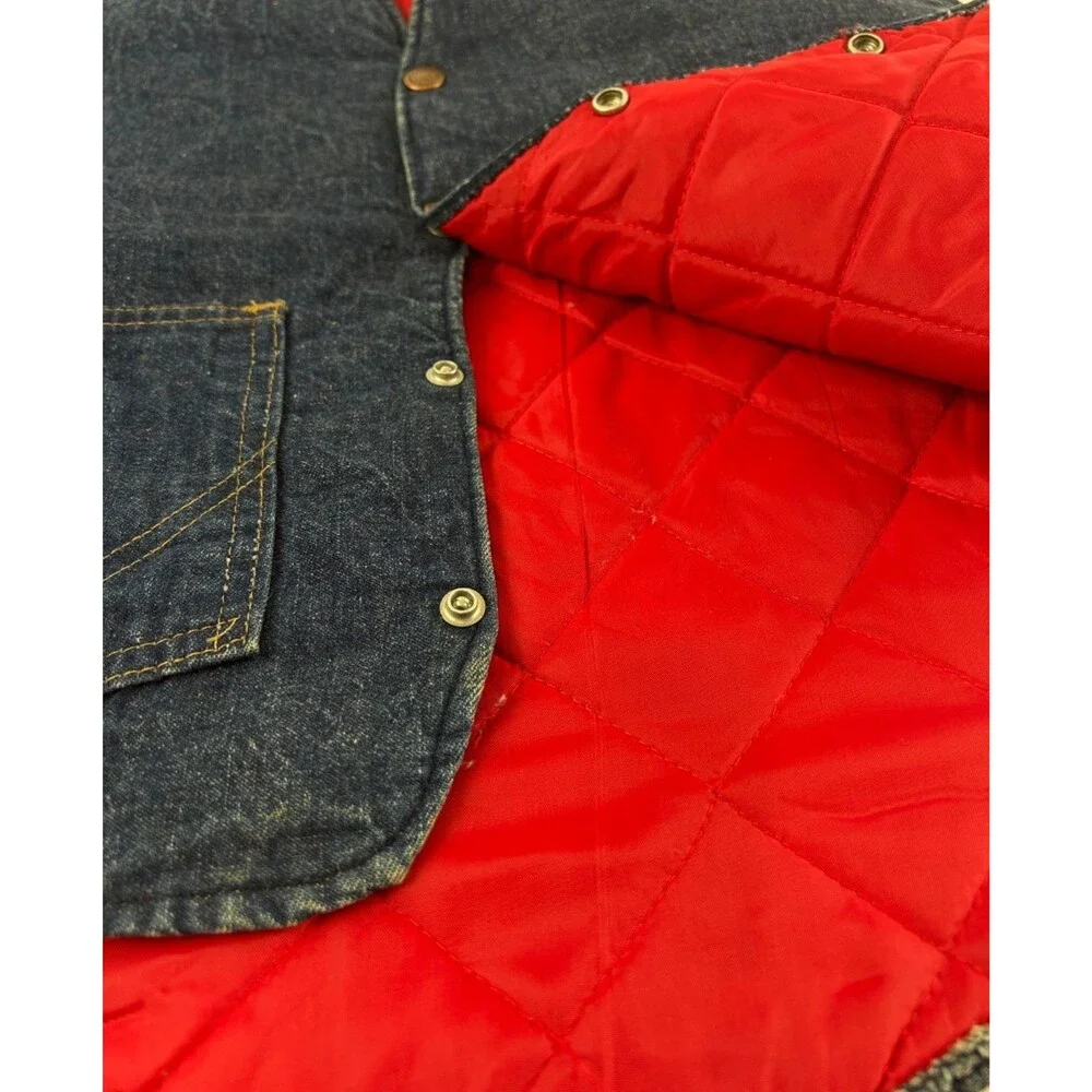 Vintage Roebucks Denim Jean Vest Red Quilted Lining Size Small